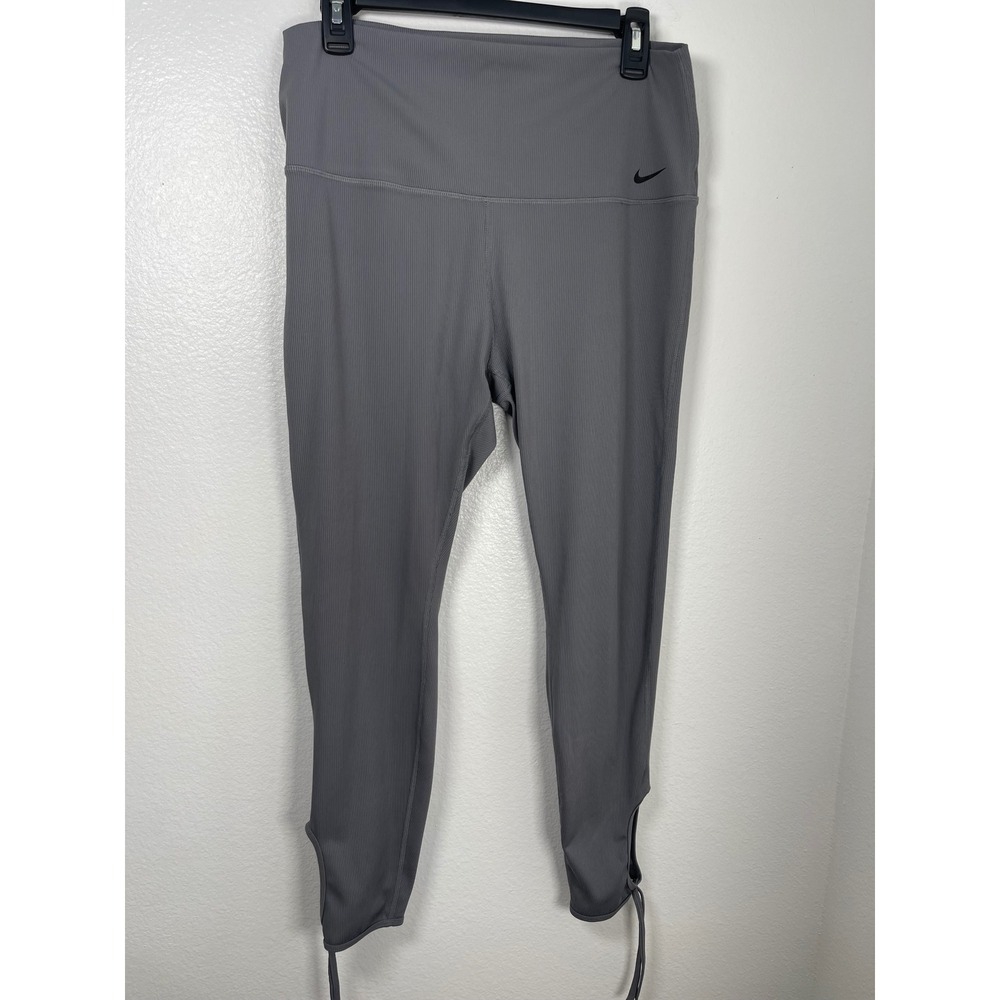 Nike Dri-FIT Womens Ribbed High Waisted Tie Ankle Leggings Grey BV4568-056 XL